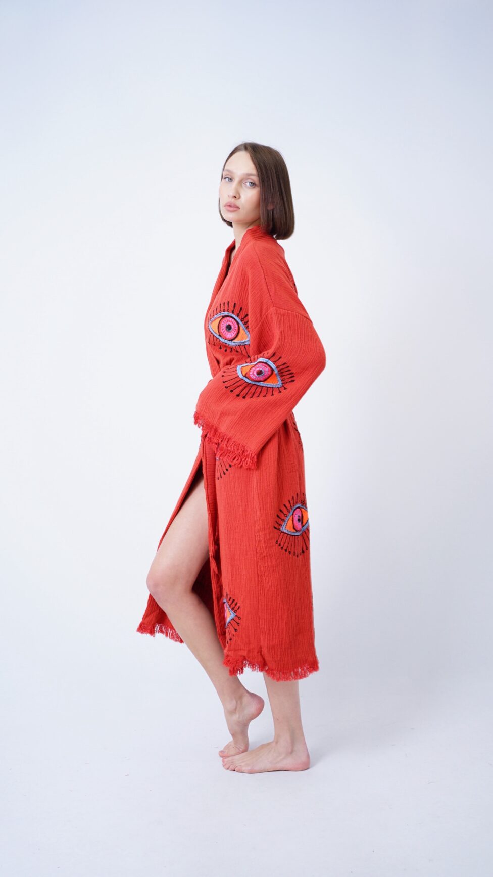 Handmade Evil Eye Boho Festival Kimono, Boho Beachwear, Beachwear Cover Up, Ethnic Kimono, Cardigan, Bathrobe, Morning Robe, Spa Robe