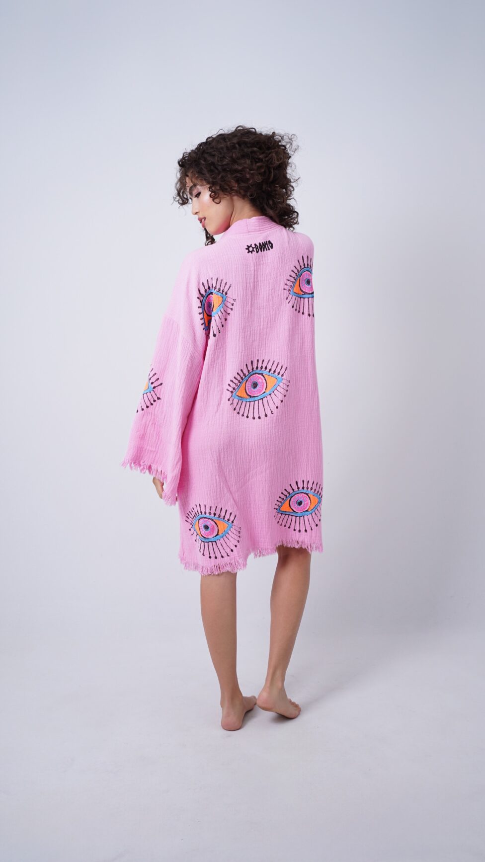 Handmade Evil Eye Boho Festival Kimono Light Pink, Boho Beachwear, Beachwear Cover Up, Ethnic Kimono, Cardigan, Bathrobe, Morning Robe, Spa Robe, Midi