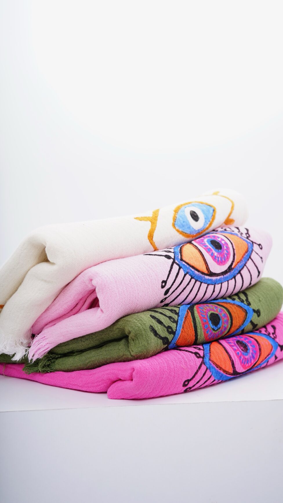 Hand-Printed Evil Eye Beach Towel – Organic Turkish Cotton Peshtemal
